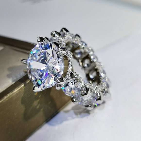 NEW 925 Silver Round Diamond Luxury Eternity Ring